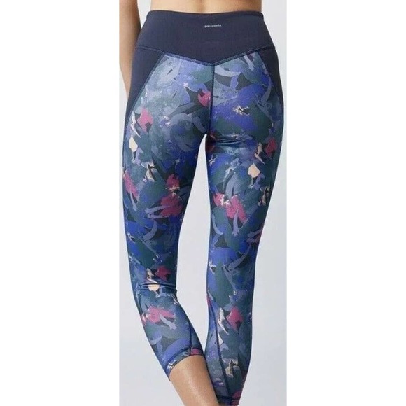 Patagonia Centered‎ Cropped Legging Color Abstract Jungle Smolder Blue Size L - Picture 2 of 11